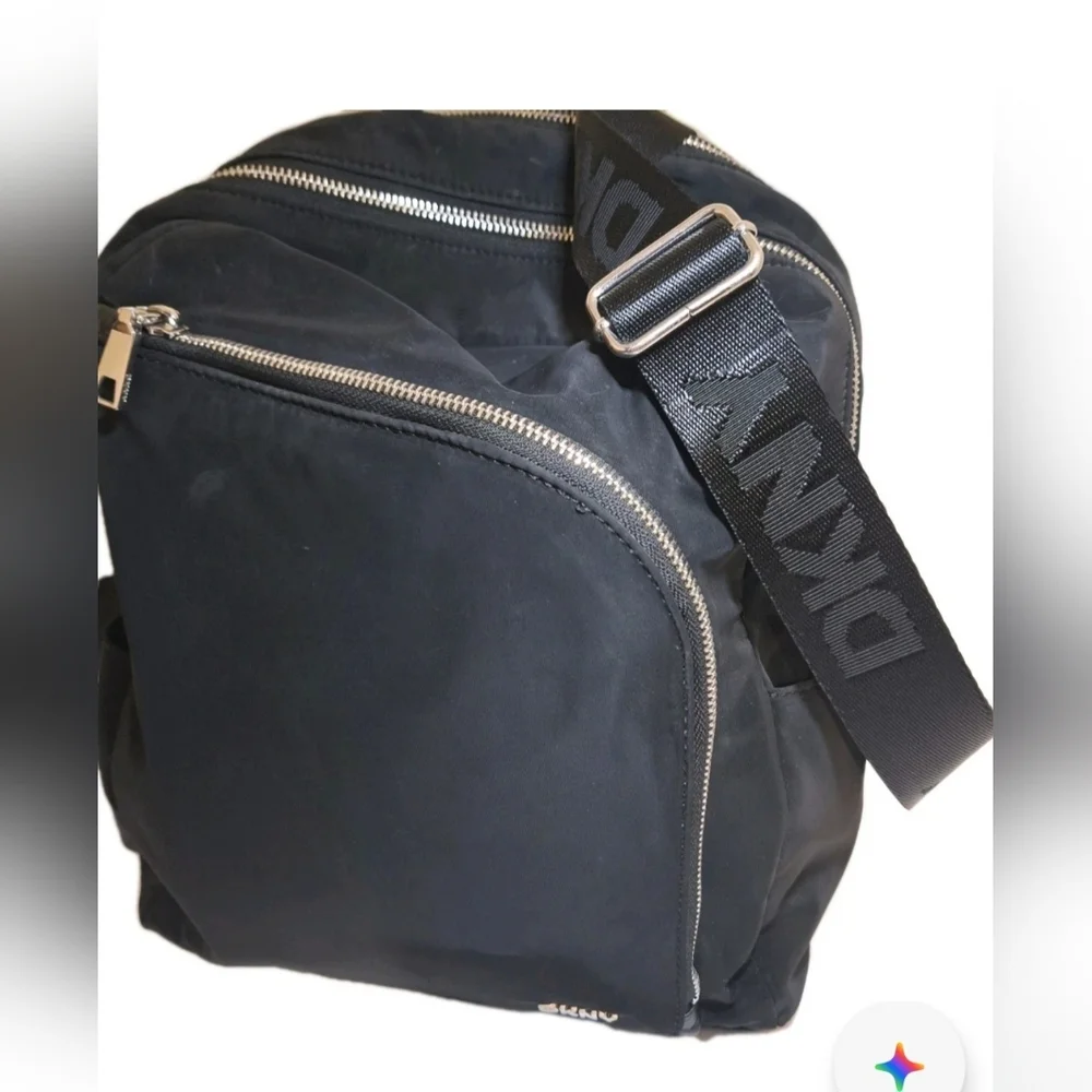 Dkny Black Faux Leather Soft Zip Multi Compartment Sport Backpack Guitar Strap